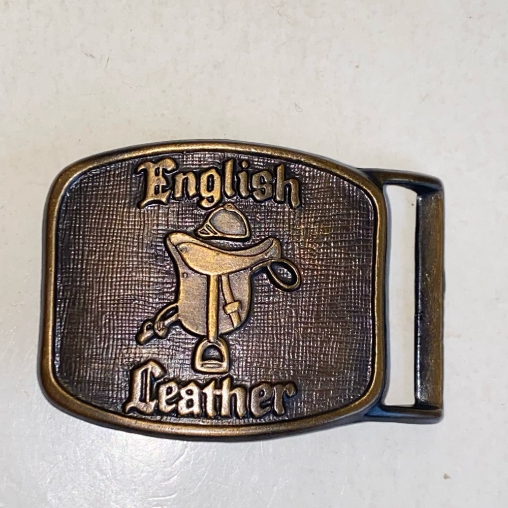 Vintage Brass English Leather Belt Buckle